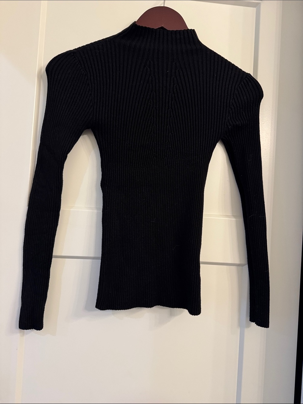 Black Ribbed Long-Sleeve Mock Neck Sweater